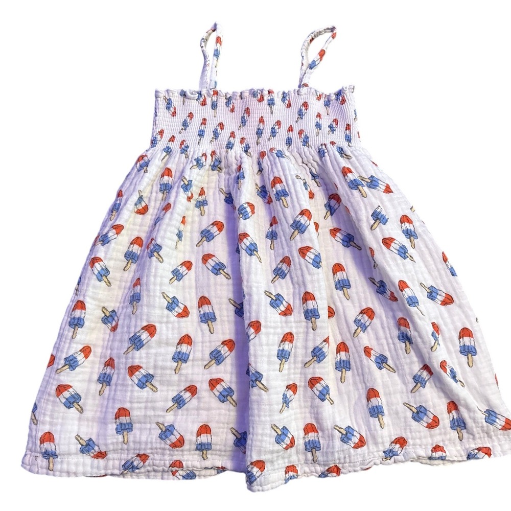 Angel Dear Popsicles Floral Sundress White Organic Cotton Muslin Size 6